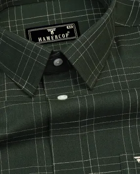 Reston Green With Cream Linen Cotton Check Shirt