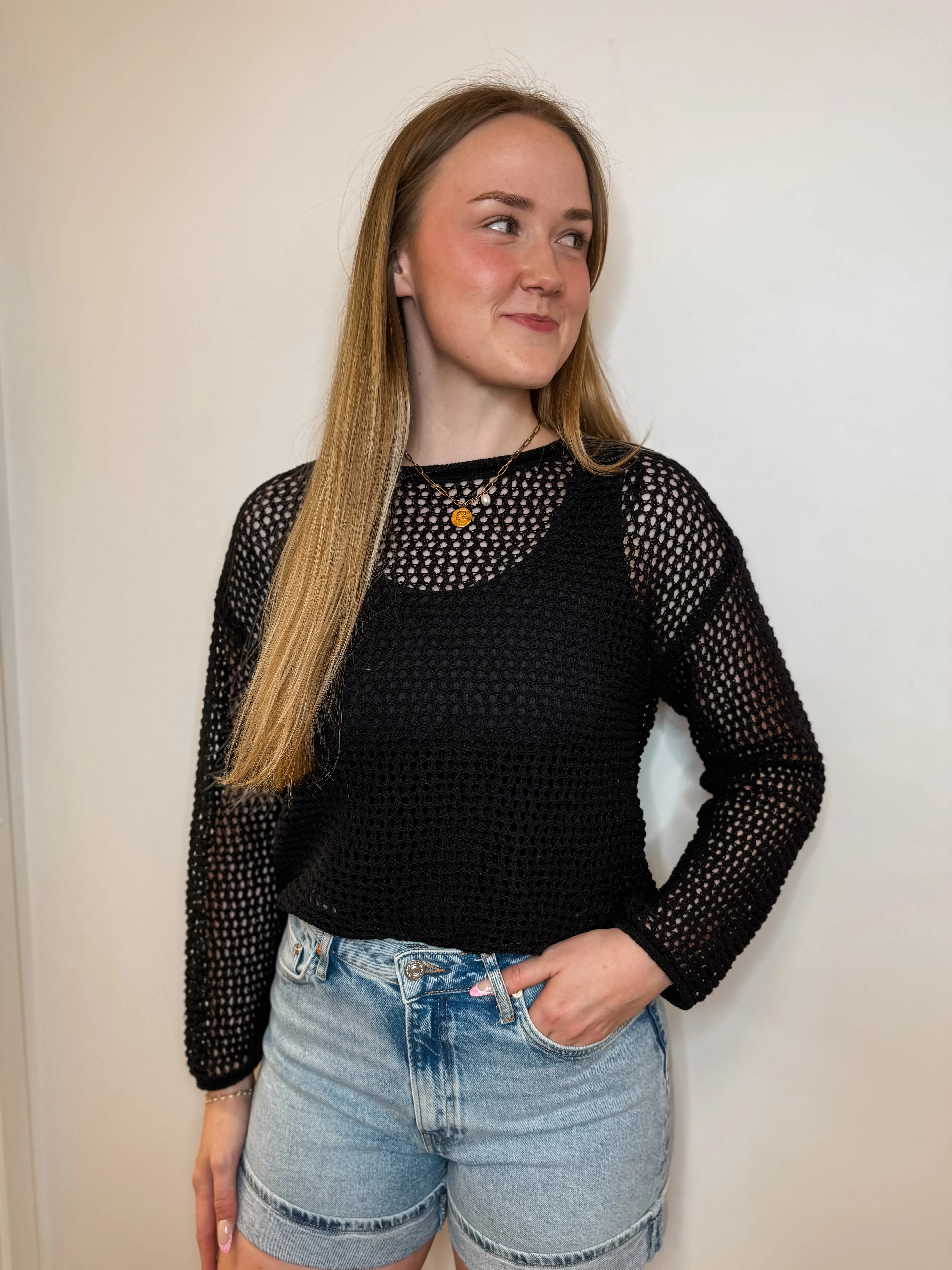 Siena Open Knit Sweater - Black