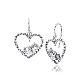 Sterling Silver CZ Braid Heart Earrings