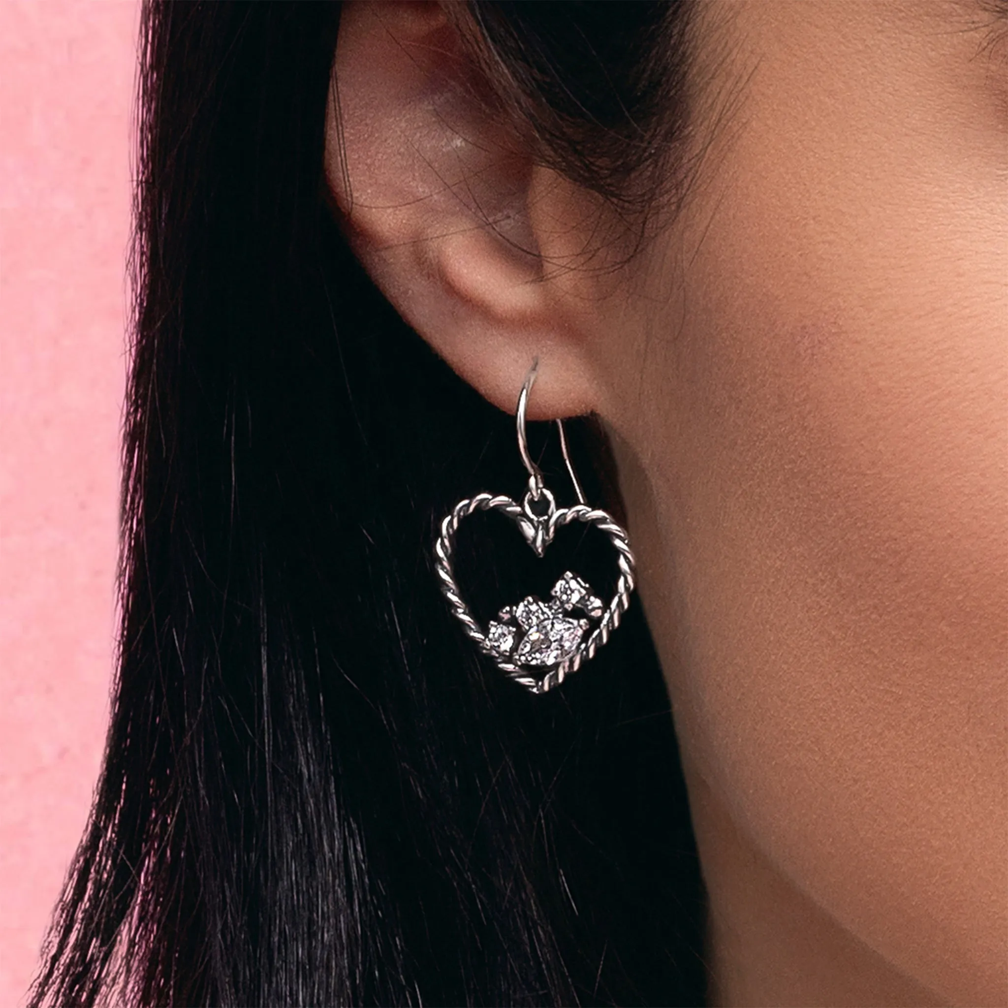 Sterling Silver CZ Braid Heart Earrings