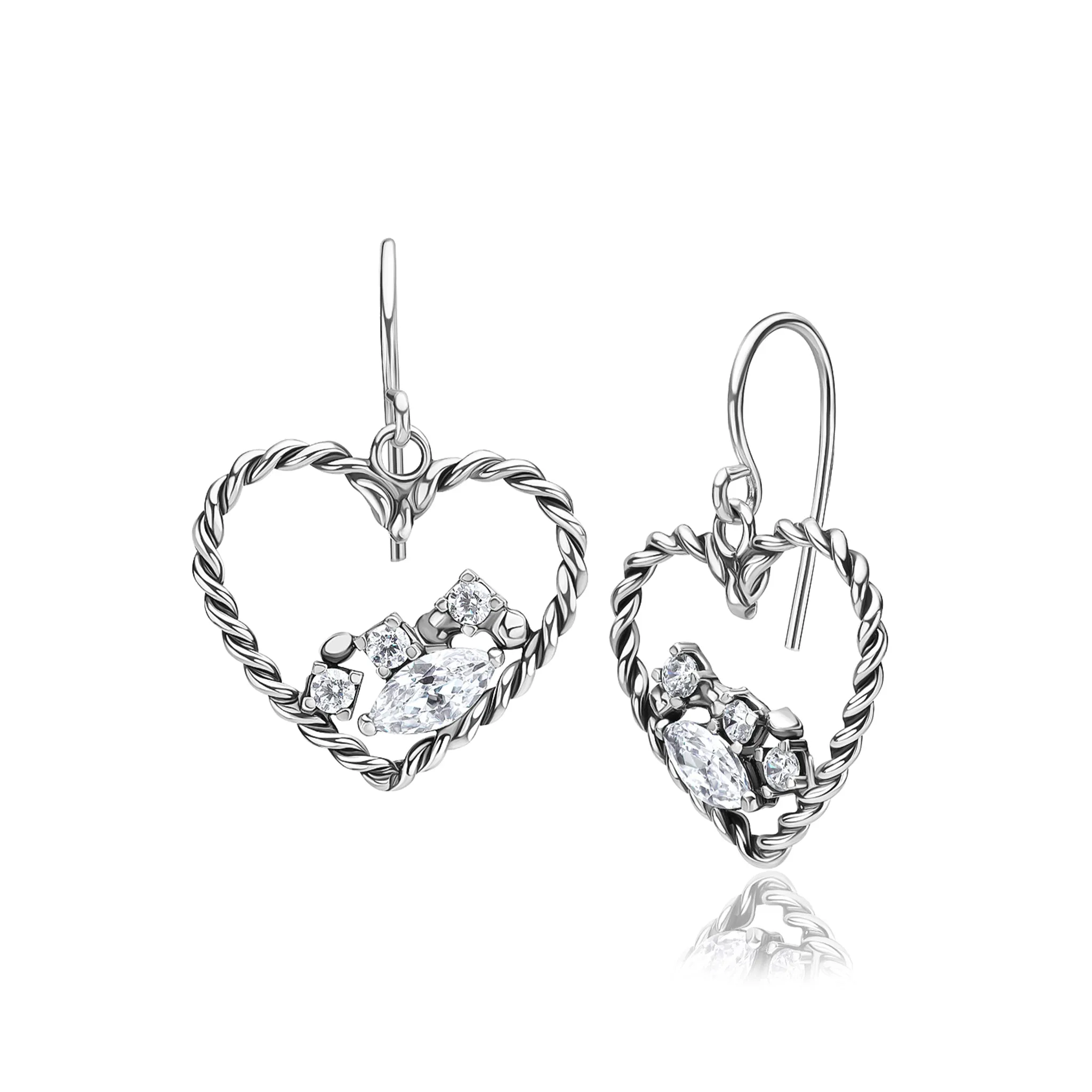 Sterling Silver CZ Braid Heart Earrings