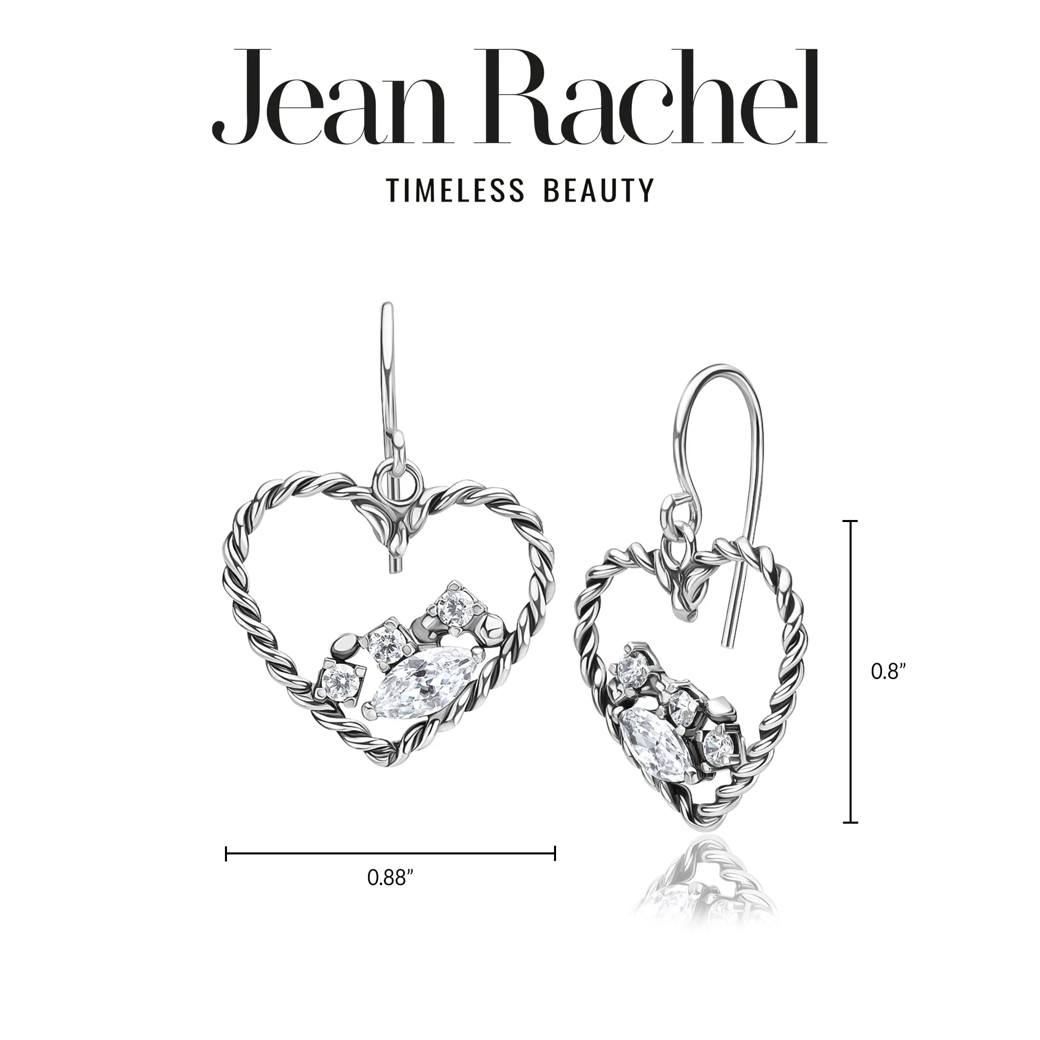 Sterling Silver CZ Braid Heart Earrings