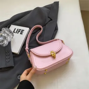 UAKISS  -  Crossbody Bags for Women 2024 Spring Fashion Y2K Small PU Leather Saddle Bag Female Simple Pink Handbags and Purses
