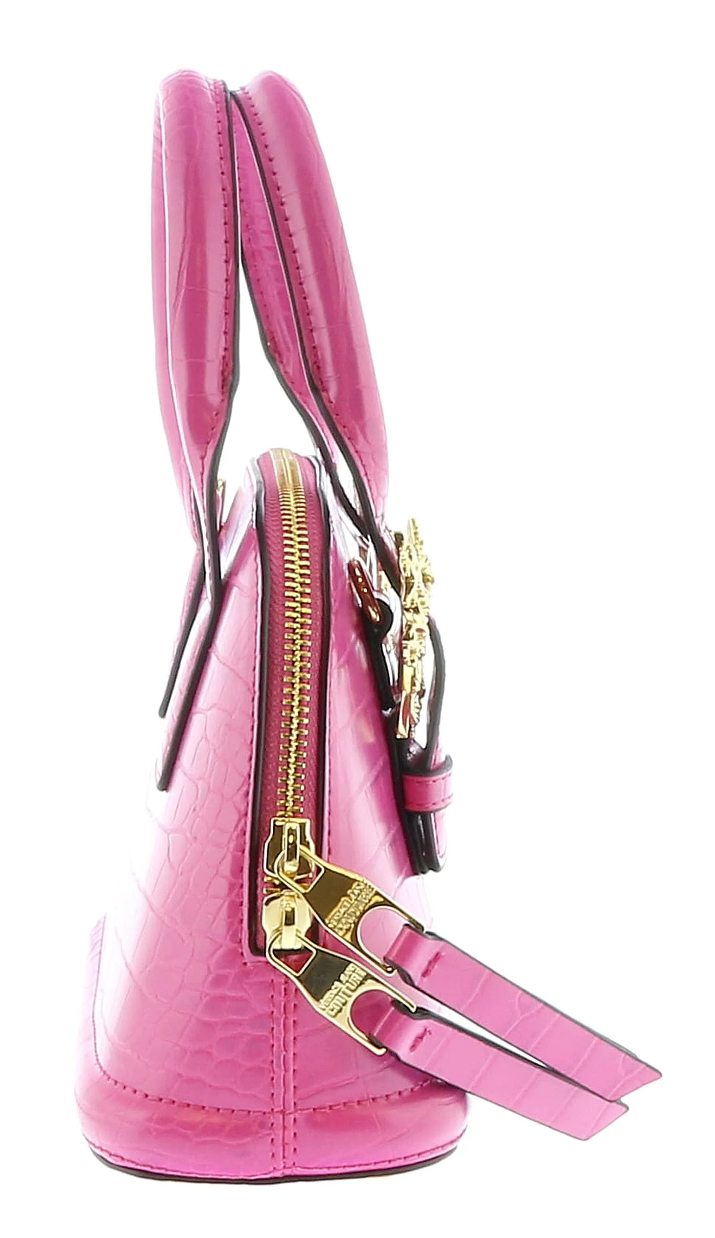 Versace Jeans Couture Fuschia Croc Embossed Baroque Buckle Dome Satchel Bag