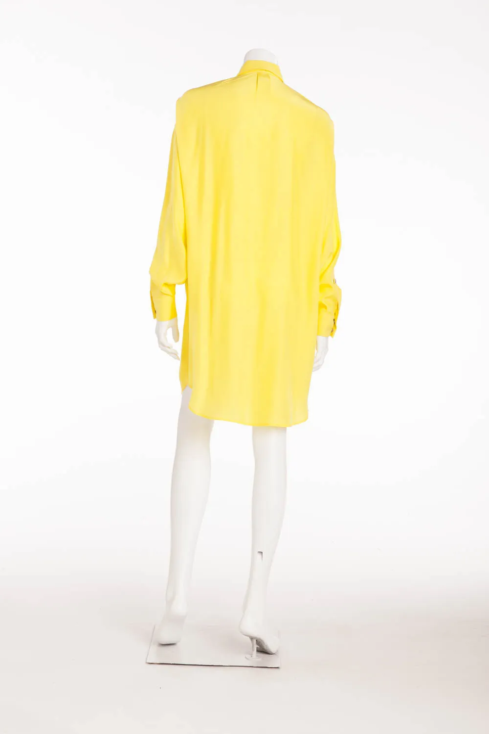 Versace  - Yellow Long Sleeve Silk Button Up Dress Shirt with Rose Gold Buttons on Sleeve - IT 42