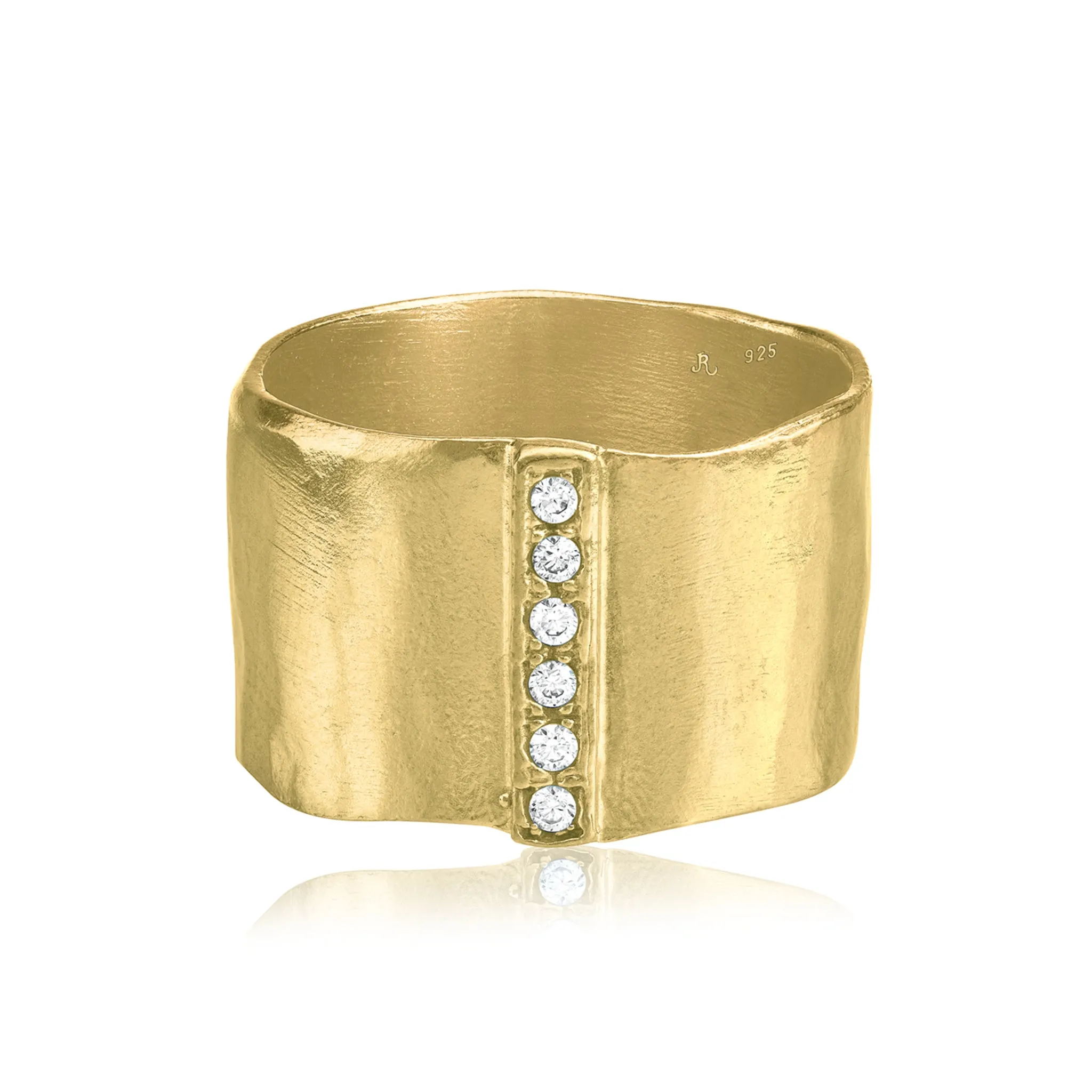 Wide 14K Gold Over Sterling Silver CZ Ring