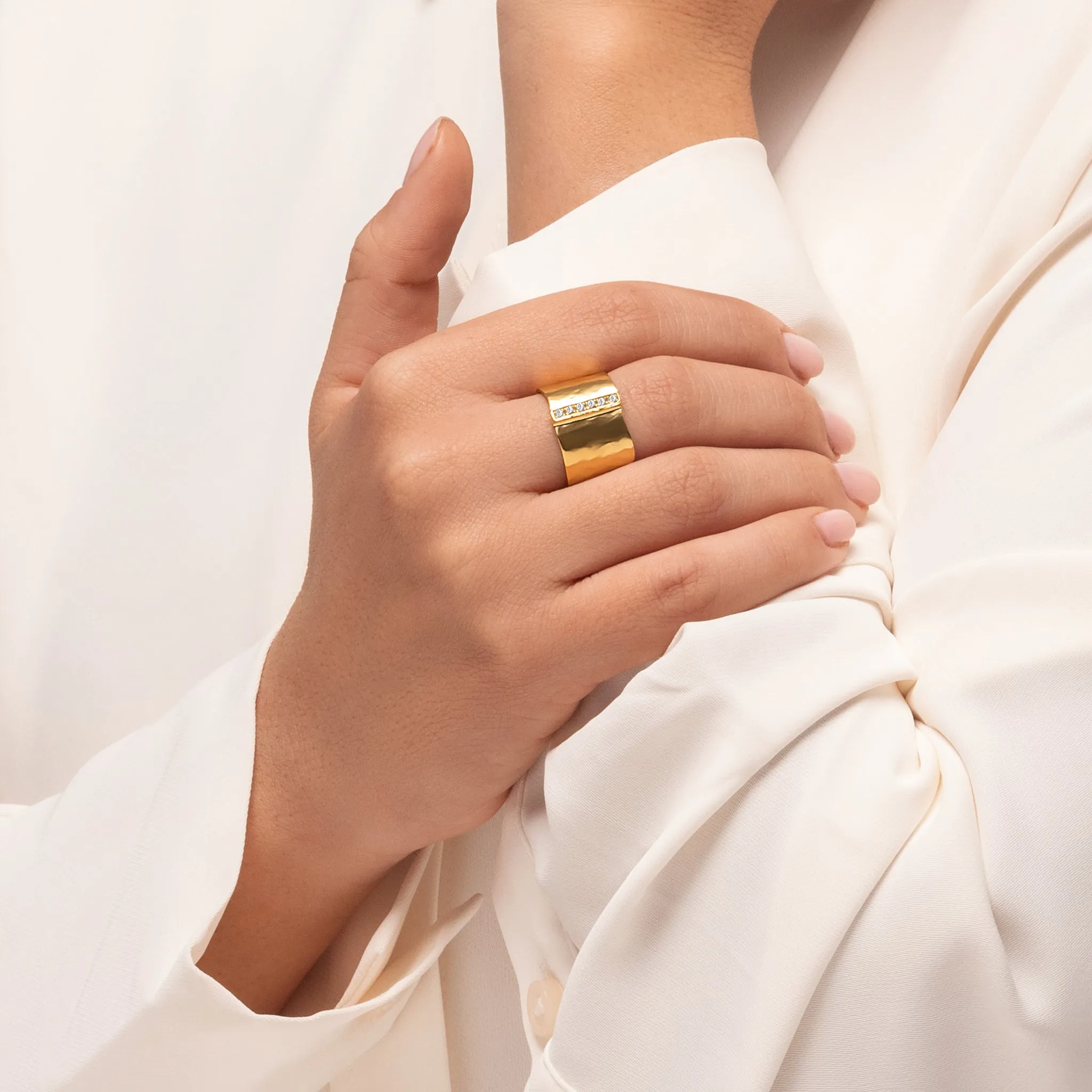Wide 14K Gold Over Sterling Silver CZ Ring