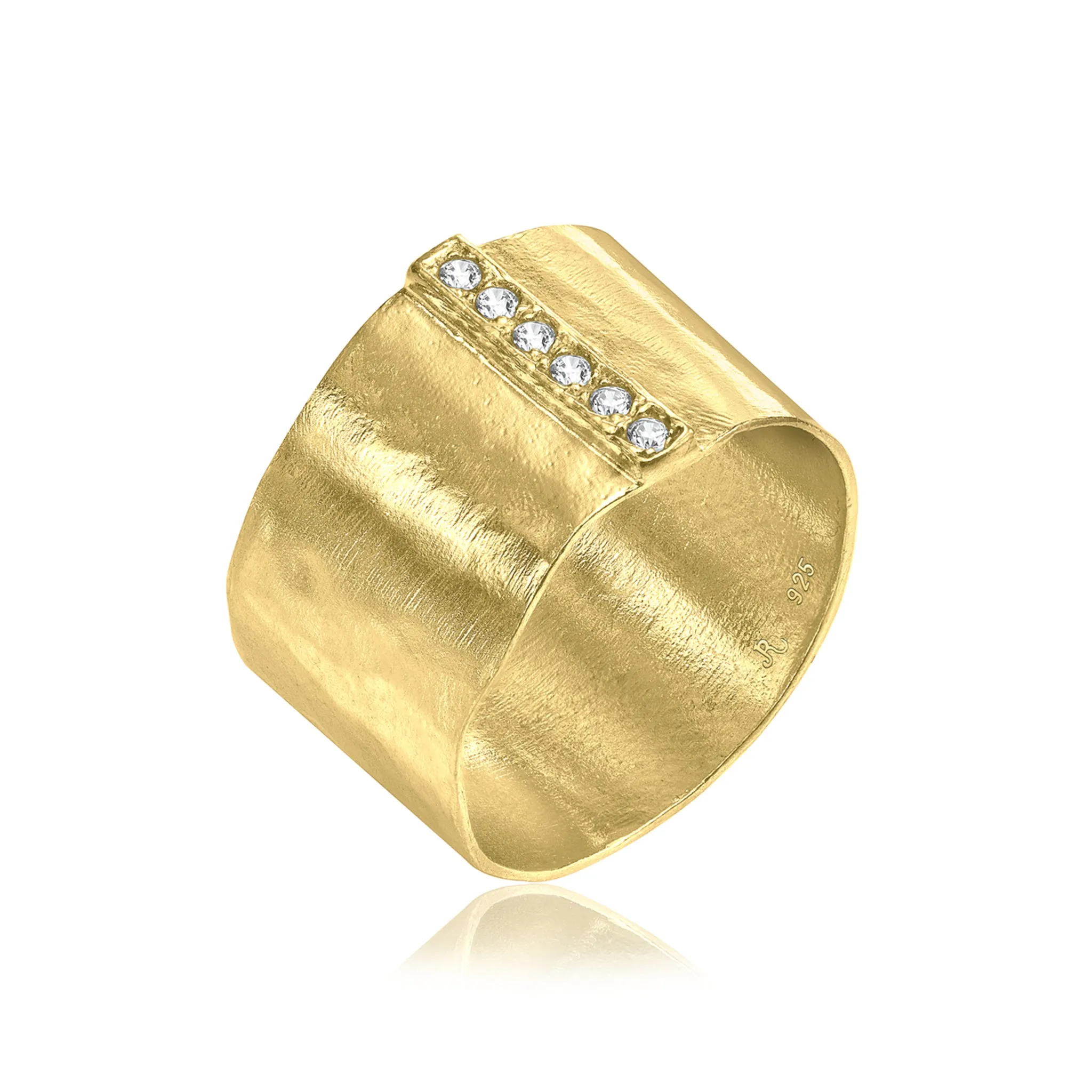 Wide 14K Gold Over Sterling Silver CZ Ring