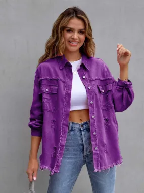 Women's Classic Distressed Chic Denim Jacket