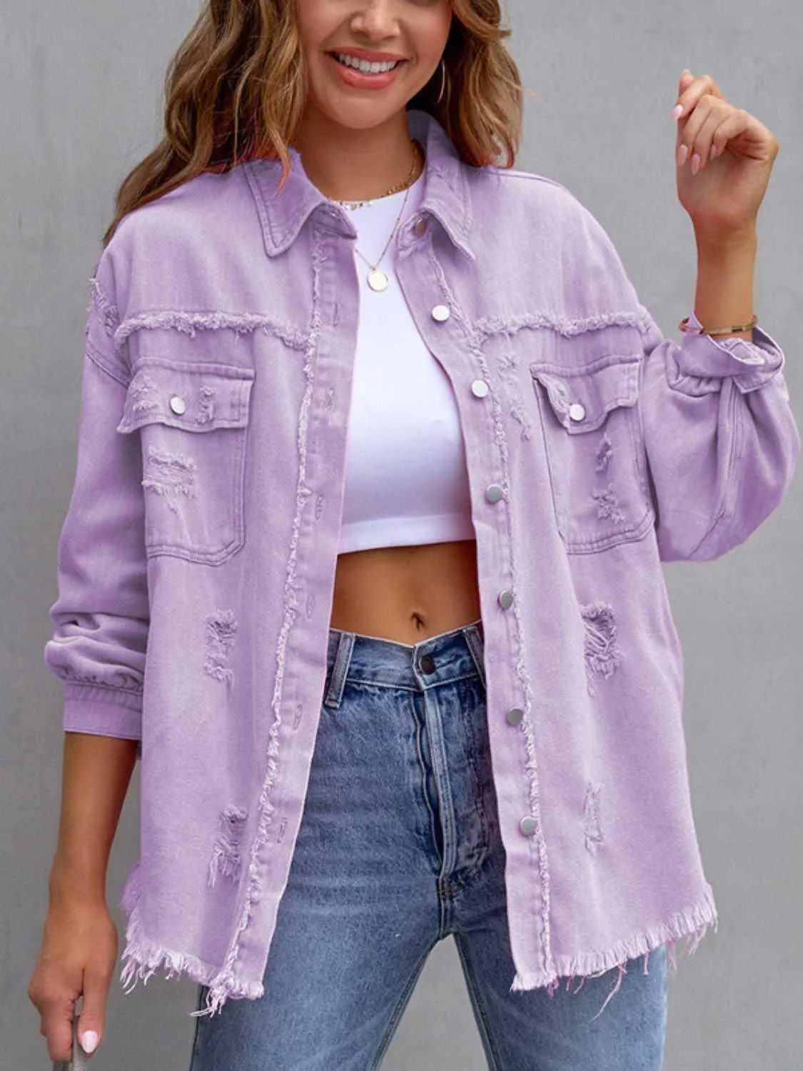 Women's Classic Distressed Chic Denim Jacket