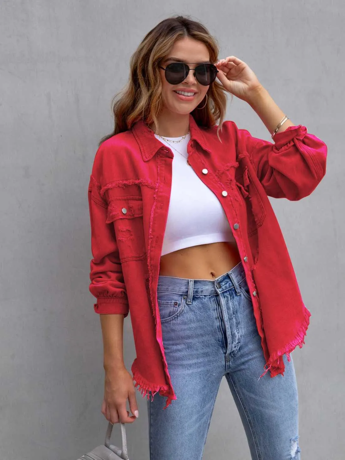 Women's Classic Distressed Chic Denim Jacket
