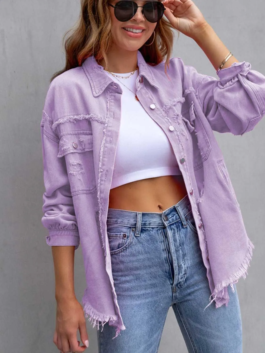 Women's Classic Distressed Chic Denim Jacket