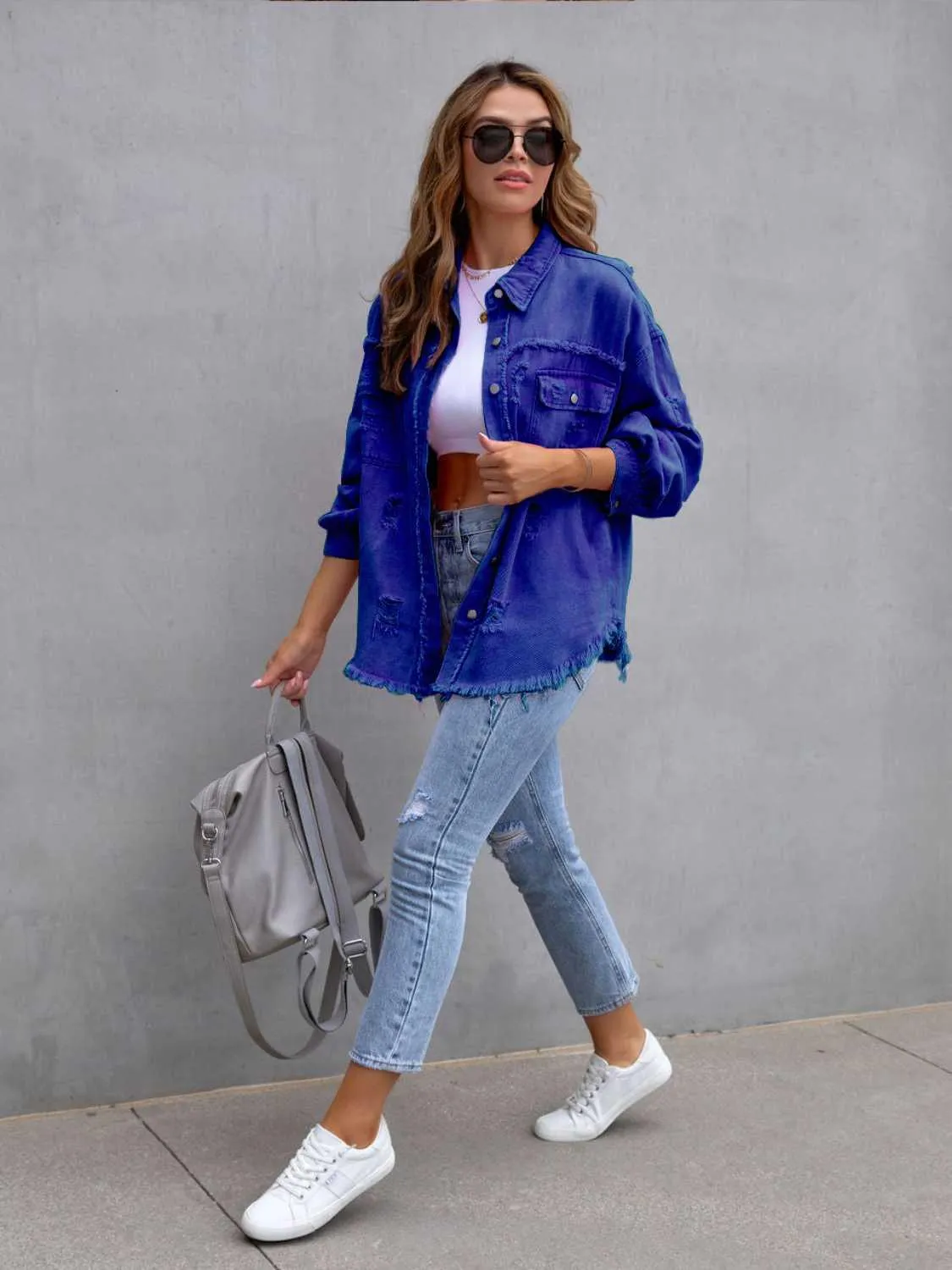 Women's Classic Distressed Chic Denim Jacket