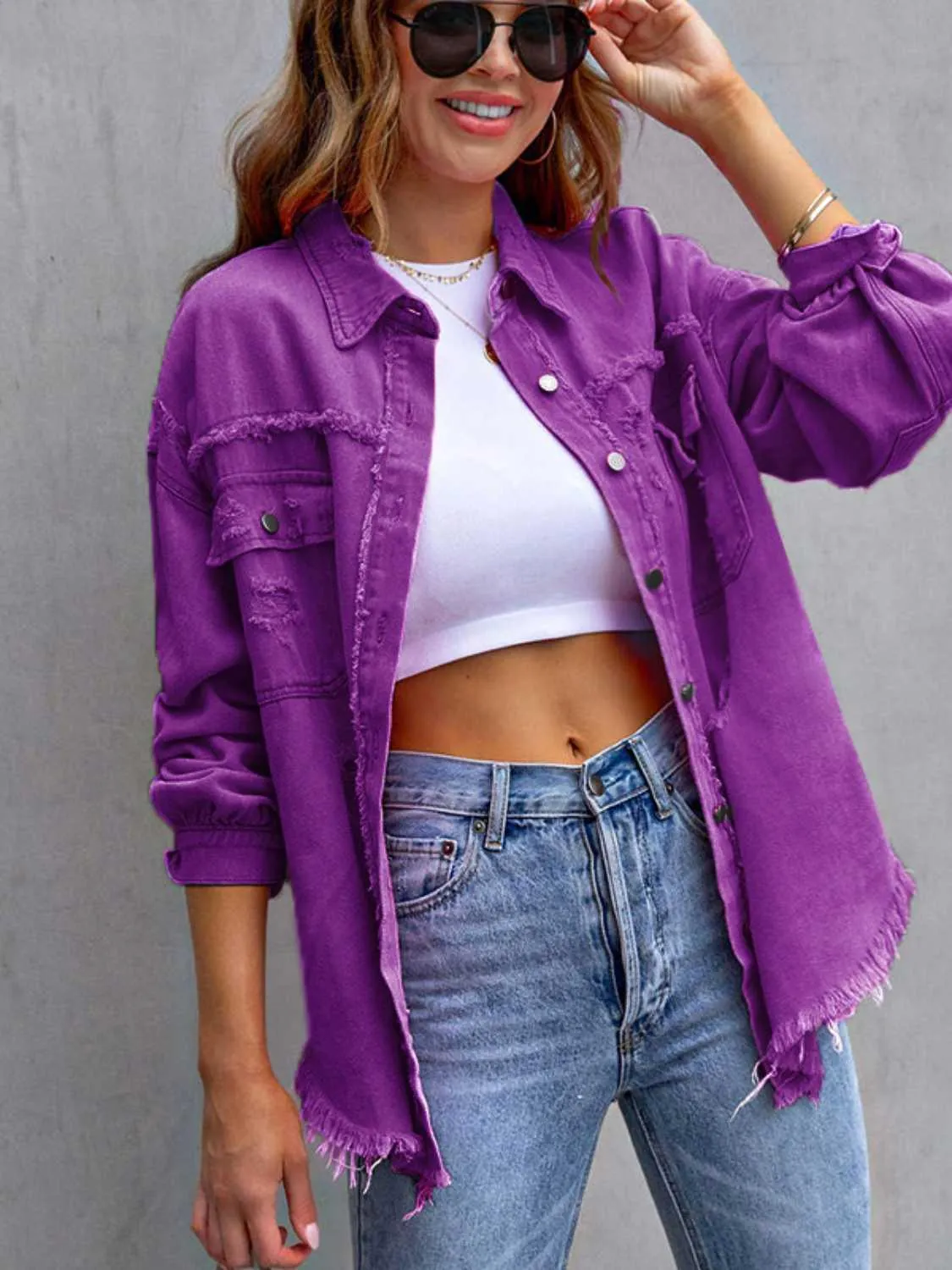 Women's Classic Distressed Chic Denim Jacket