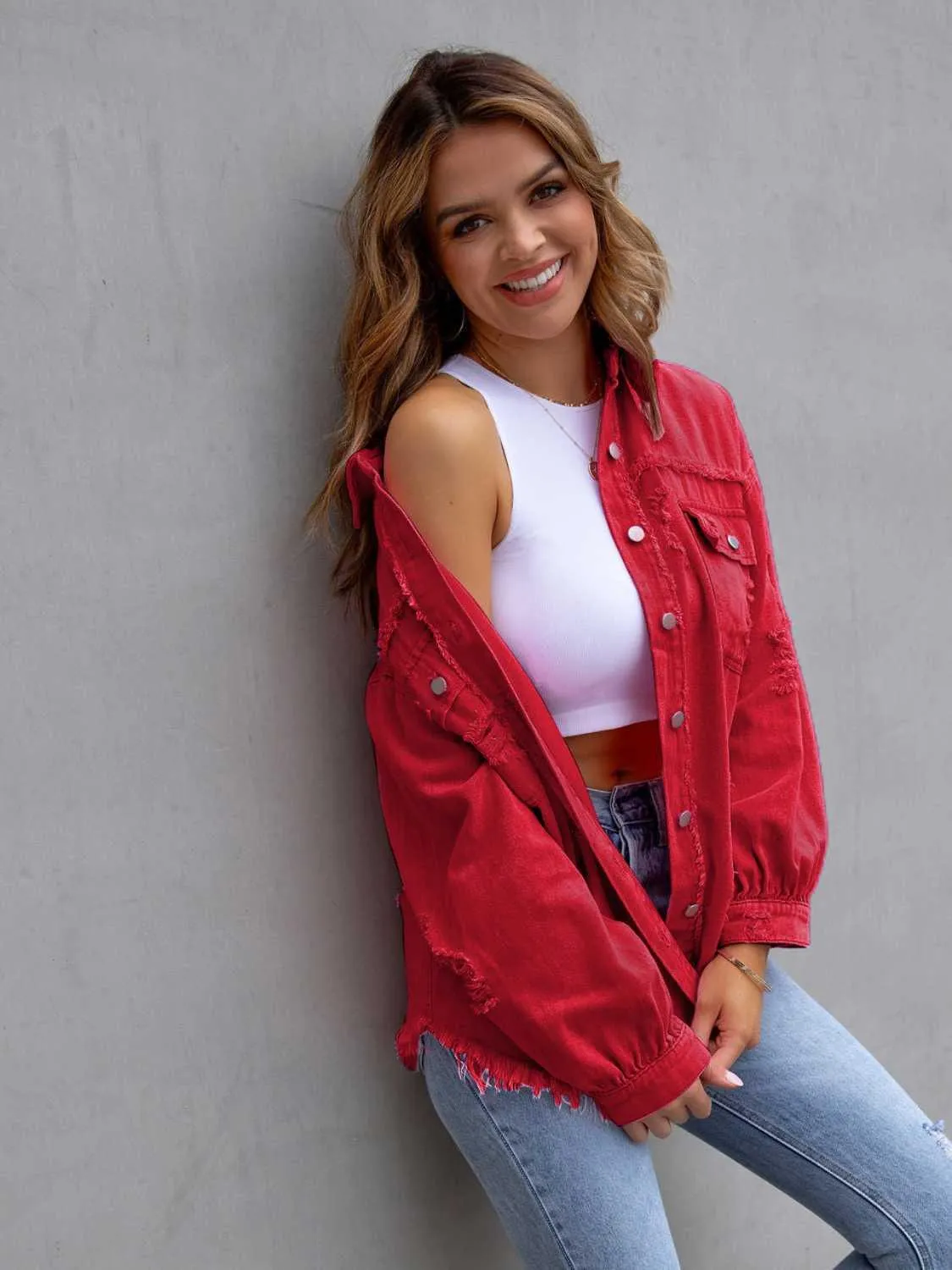 Women's Classic Distressed Chic Denim Jacket