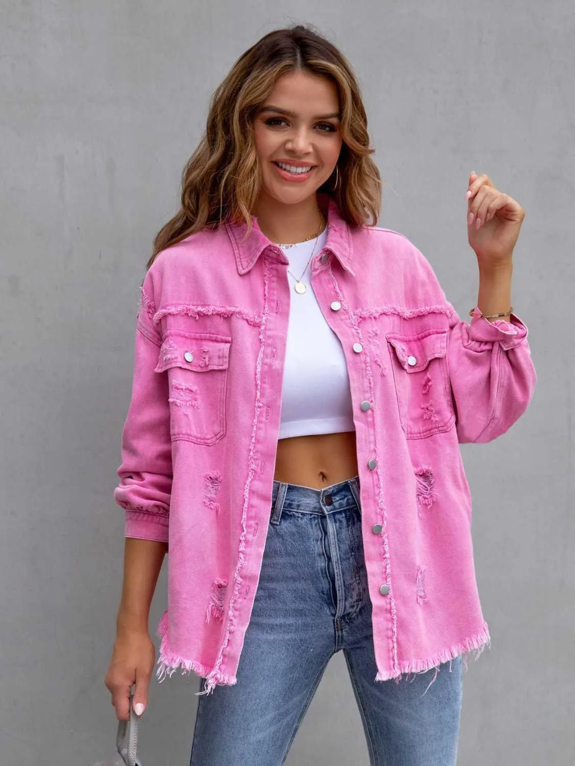 Women's Classic Distressed Chic Denim Jacket
